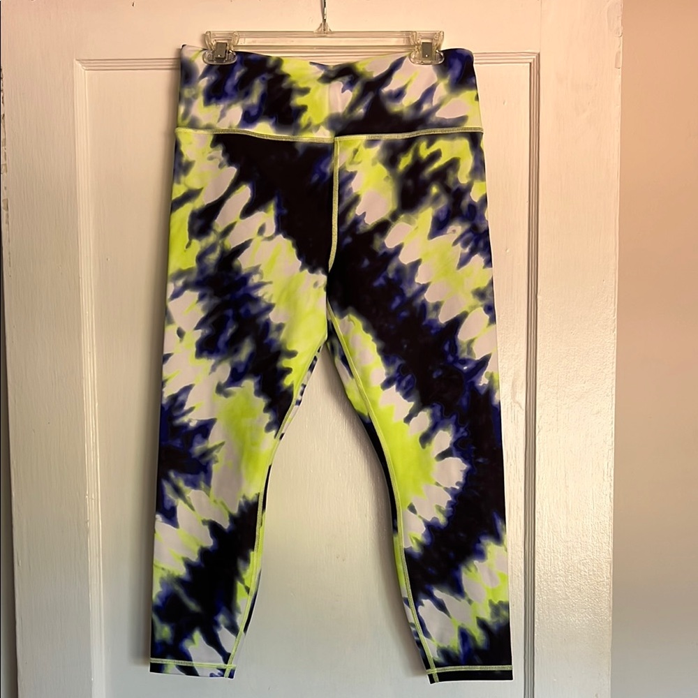 Athleta Tie-Dye Leggings - Blue and Neon Yellow